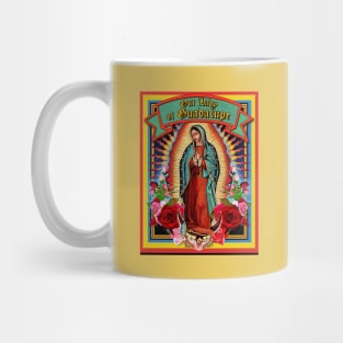 Guadalupe Virgin Mary Milagro Holy Card Mug